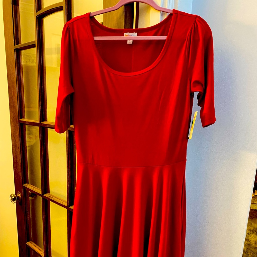 LuLaRoe Beautiful Red Nicole Dress, Size L, Brand New